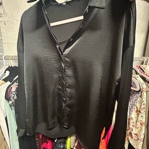 Zara Black Satin-Effect Button Down Shirt